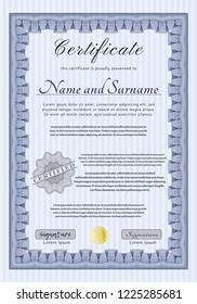Blue Certificate of achievement template. Nice design. Customizable, Easy to edit and change colors. Easy to print. 