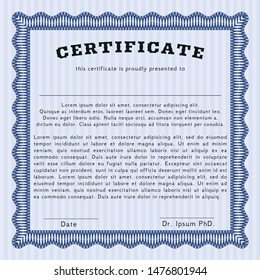 Blue Certificate of achievement template. Nice design. With complex background. Customizable, Easy to edit and change colors. 