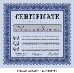 Blue Certificate of achievement template. With quality background. Vector illustration. Cordial design. 