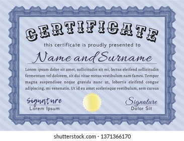 Blue Certificate of achievement template. With quality background. Detailed. Modern design. 