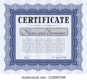 Blue Certificate of achievement template. Retro design. With background. Customizable, Easy to edit and change colors. 