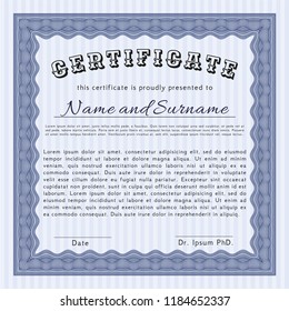 Blue Certificate of achievement template. Retro design. Detailed. Printer friendly. 