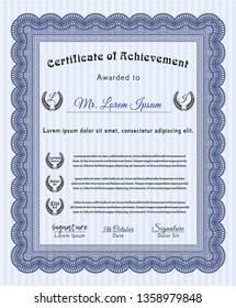 Blue Certificate of achievement template. Retro design. Easy to print. Customizable, Easy to edit and change colors. 