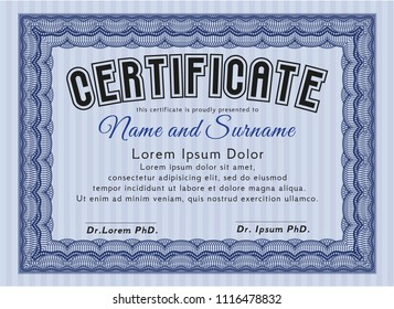 Blue Certificate of achievement template. Vector illustration. Easy to print. Nice design. 