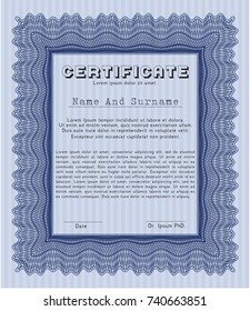 Blue Certificate of achievement template. Vector illustration. Easy to print. Artistry design. 