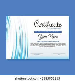 Blue certificate of achievement template with wave abstract