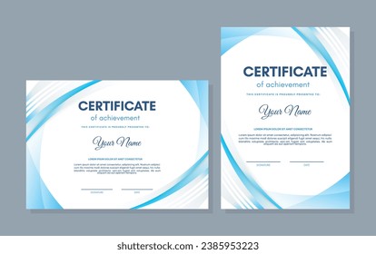 Modelo de certificado de logro azul con resumen de ondas