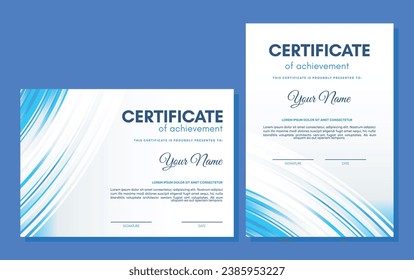 Blue certificate of achievement template with wave abstract