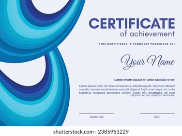 Modelo de certificado de logro azul con resumen de ondas