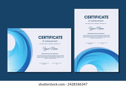 Blue certificate of achievement template with wave abstract