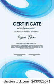 Blue certificate of achievement template with wave abstract