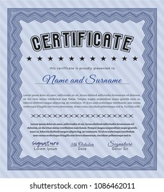 Blue Certificate of achievement. Vector illustration. With complex background. Cordial design. 