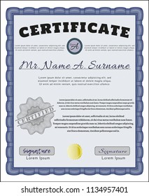 Blue Certificate of achievement. Vector illustration. Easy to print. Superior design. 