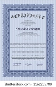 Blue Certificate of achievement. Vector illustration. Easy to print. Perfect design. 