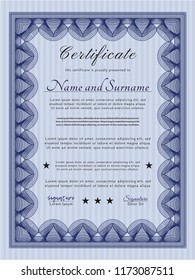 Blue Certificate of achievement. Vector illustration. Easy to print. Perfect design. 