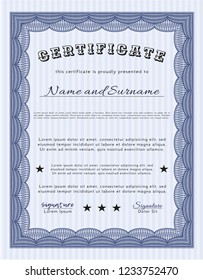 Blue Certificate of achievement. Vector illustration. With background. Cordial design. 