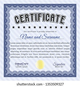 Blue Certificate of achievement. Vector illustration. Easy to print. Good design. 