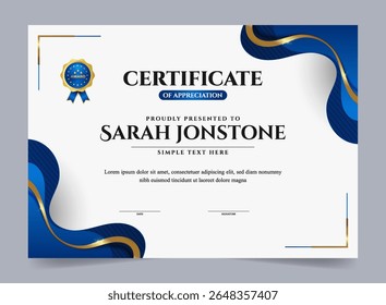 Blue certificate of appreciation template