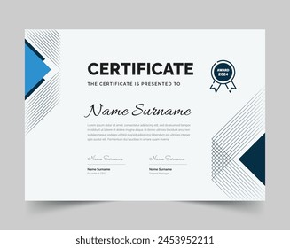 Blue certificate of appreciation template, Clean modern certificate with badge, Certificate vector template