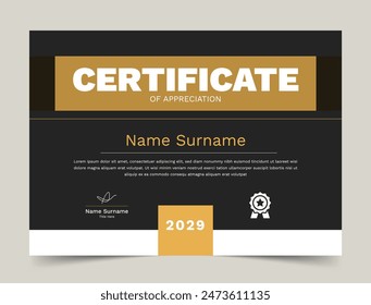 Blue certificate of appreciation template, Clean modern certificate with badge, Certificate vector template