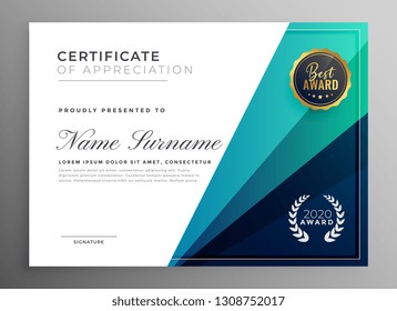 blue certificate of appreciation template design
