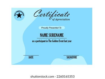 Blue Certificate of Apreciation Vector Template