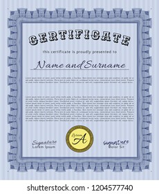 Blue Certificate. With background. Customizable, Easy to edit and change colors. Artistry design. 