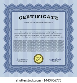 Blue Certificate. With background. Detailed. Lovely design. 