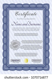 Blue Certificate. With background. Sophisticated design. Customizable, Easy to edit and change colors. 