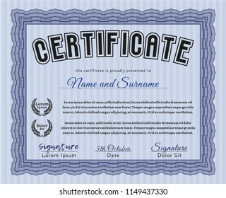 Blue Certificate. With background. Vector illustration. Beauty design. 