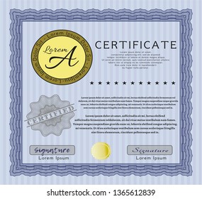 Blue Certificate. With background. Vector illustration. Superior design. 