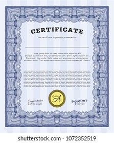 Blue Certificate. Beauty design. Vector illustration. With quality background. 