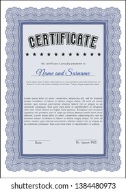 Blue Certificate. Beauty design. Vector illustration. With quality background. 