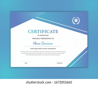 Plantilla de borde de certificado azul con placa de lujo y forma moderna. para las necesidades de premios, empresas y educación Premium Vector