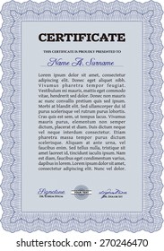 Blue Certificate of completion template. Vector
