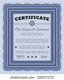 Blue Certificate. Complex background. Detailed. Money design. 