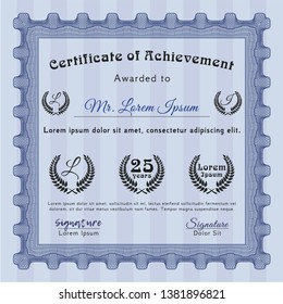 Blue Certificate. Complex background. Detailed. Money style design. 