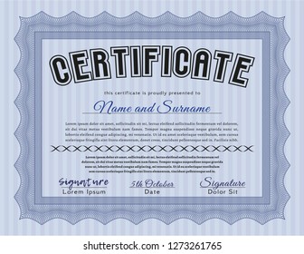 Blue Certificate. Complex background. Elegant design. Vector illustration. 