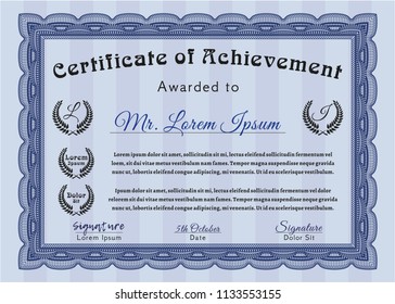 Blue Certificate. With complex background. Lovely design. Customizable, Easy to edit and change colors. 
