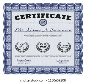 Blue Certificate. With complex background. Modern design. Detailed. 