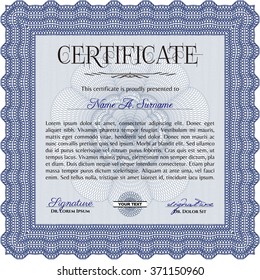 Certificado azul. Diseño complejo. Detallado. Fácil de imprimir. 