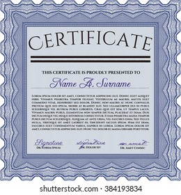 Certificado azul. Diseño complejo. Detallado. Fácil de imprimir. 