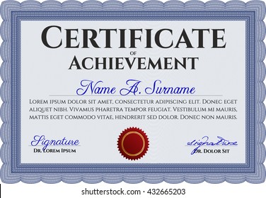Blue Certificate. Complex design. Printer friendly. Detailed. 