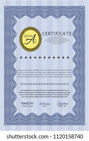 Blue Certificate. With complex linear background. Money design. Customizable, Easy to edit and change colors. 