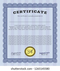 Blue Certificate. Cordial design. Complex background. Customizable, Easy to edit and change colors. 