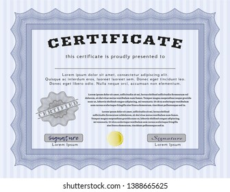 Blue Certificate. Cordial design. With complex linear background. Customizable, Easy to edit and change colors. 