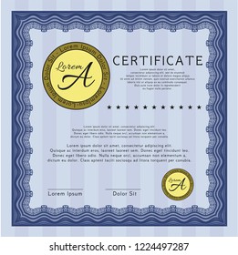 Blue Certificate. Customizable, Easy to edit and change colors. Complex background. Nice design. 