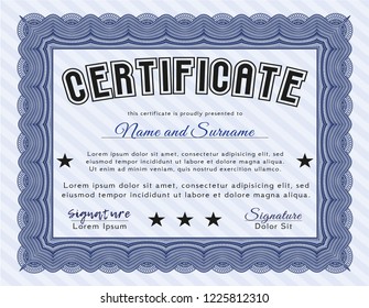 Blue Certificate. Customizable, Easy to edit and change colors. With complex linear background. Modern design. 