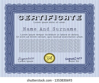 Blue Certificate. Customizable, Easy to edit and change colors. With complex background. Money Pattern design. 