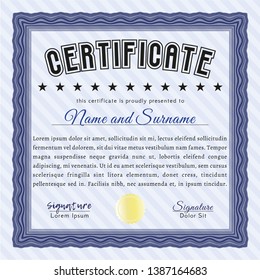 Blue Certificate. Customizable, Easy to edit and change colors. With guilloche pattern and background. Perfect design. 